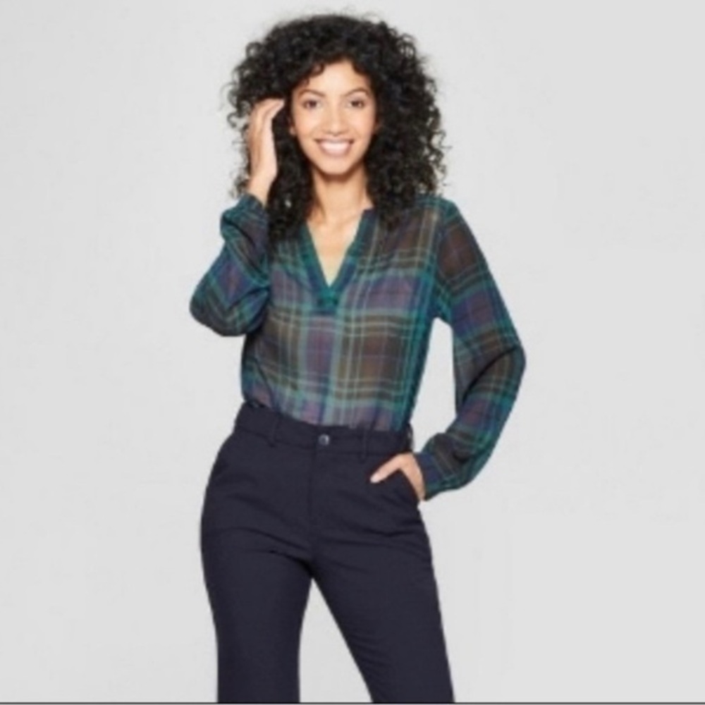 A New Day sheer plaid blouse